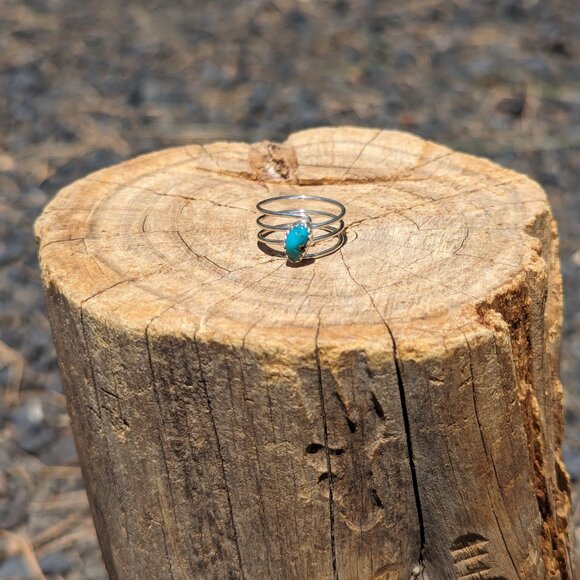 Navajo Kingman Turquoise 3 Split wire Ring Sterling Silver NA Jewelry Sz 6US*** - Picture 4 of 10